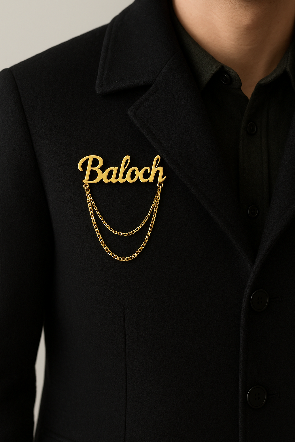 Custom Name Brooch with Dual Chain – Premium Coat Pin