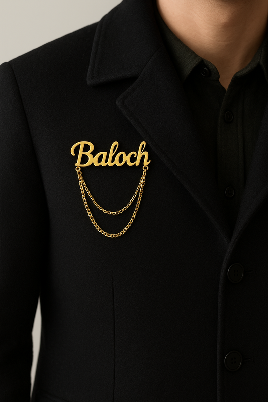 Custom Name Brooch with Dual Chain – Premium Coat Pin