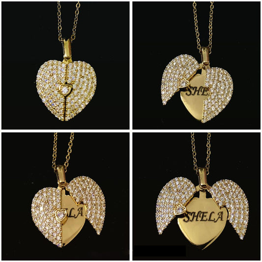 Engraved Heart Necklace , Openable Heart Necklace , Name Necklace , Gift For Girlfriend ,