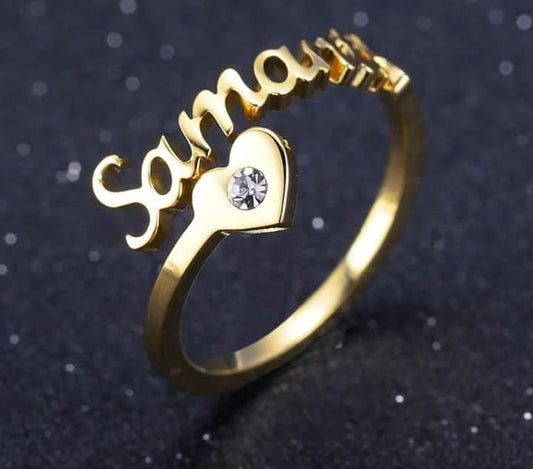Custom Heart Name Ring with Stone
