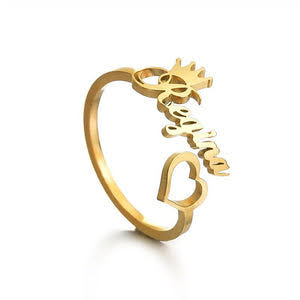 Custom Name Crown Ring with Heart – Fit for a Queen