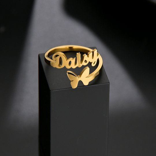 Personalized Butterfly Name Ring