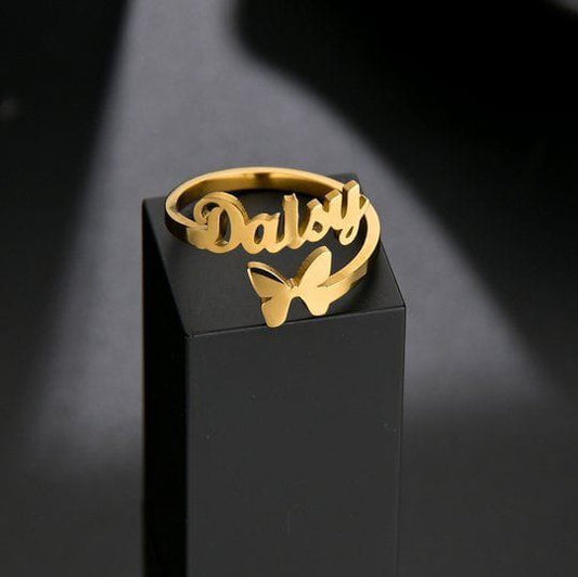 Personalized Butterfly Name Ring
