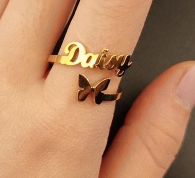 Personalized Butterfly Name Ring
