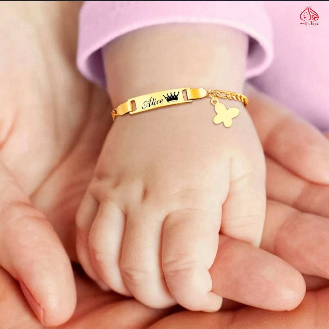 Personalized Baby Bracelet Custom Name For Children Infant Boy Girls Stainless Steel Love Angle Mom To Daughter/Son