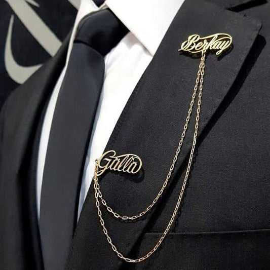 Customized Name Brooch Chain for Suit Lapel – Elegant Dual-Name Design