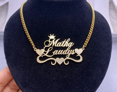 Elegant Personalized Name Necklace with Crown and Hearts