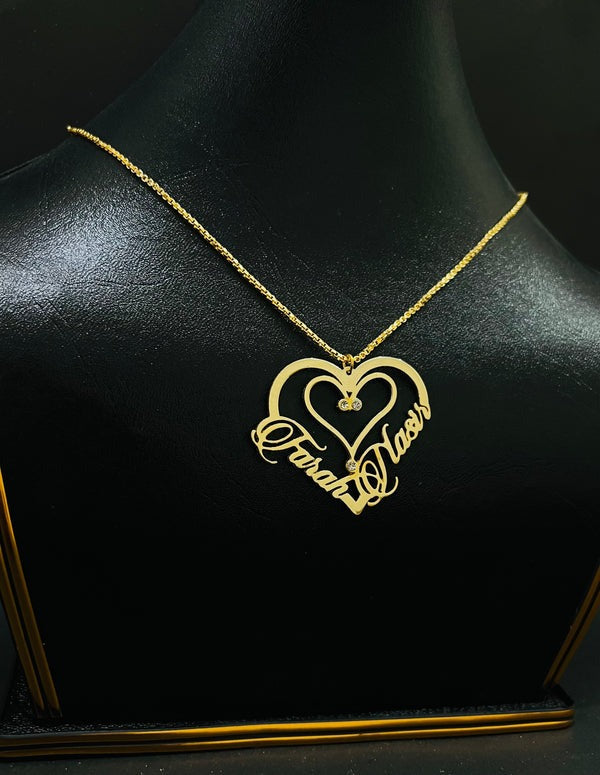 Personalized Double Heart Name Pendant