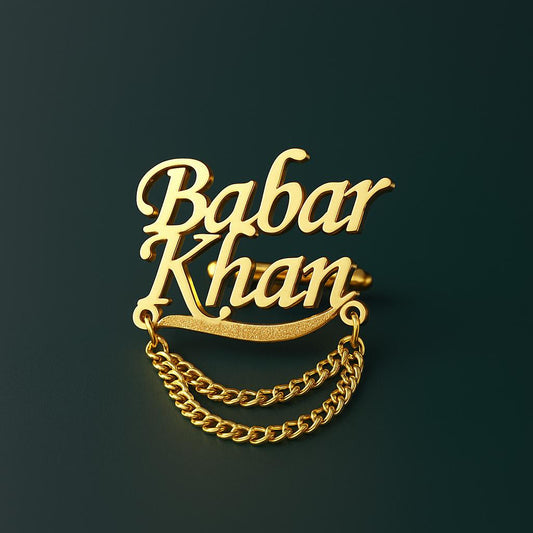 Personalized Name Cufflinks - Gold Plated With Chain