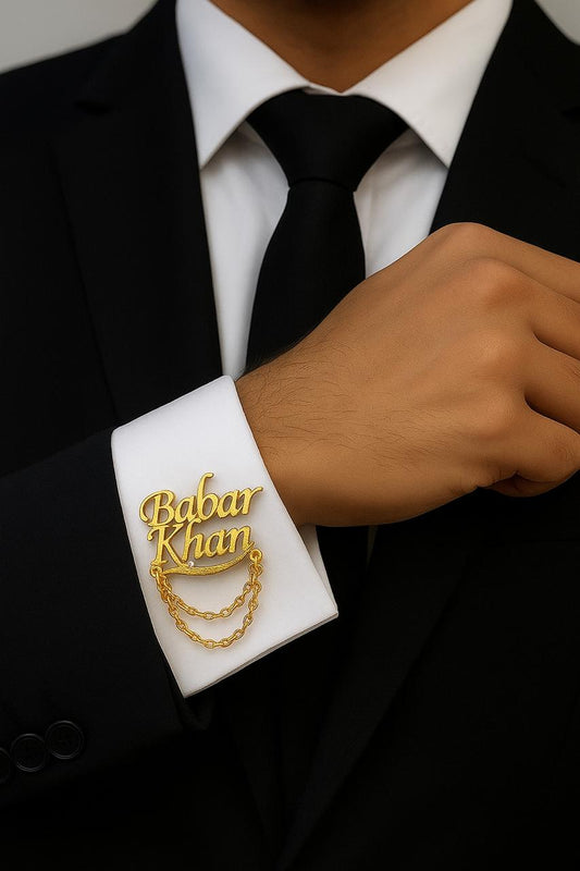 Personalized Name Cufflinks - Gold Plated With Chain