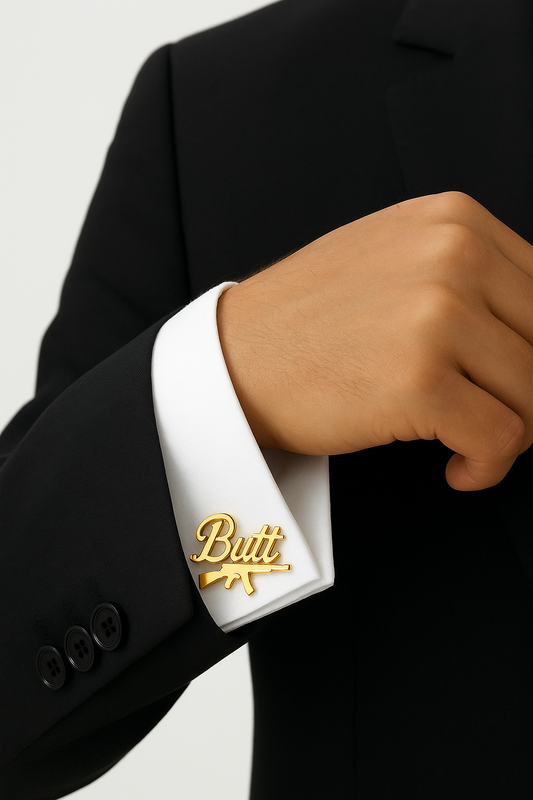 Custom Gold Name Cufflinks – with Gun Design (Pair)