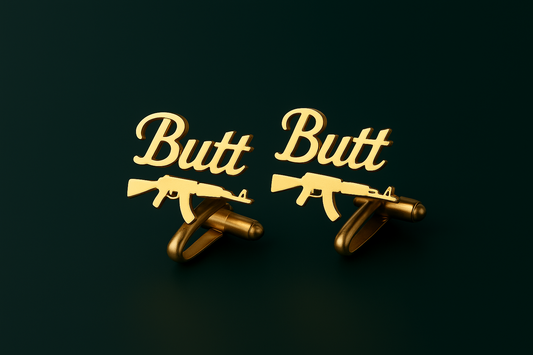 Custom Gold Name Cufflinks – with Gun Design (Pair)