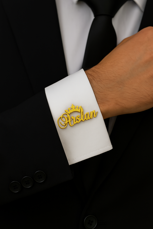 Customized Name Cufflinks for Men – Personalized Crown Design