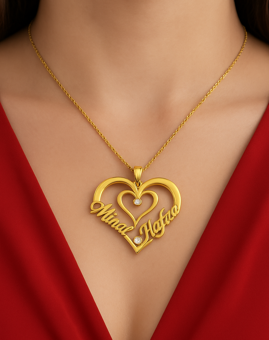 Personalized Double Heart Name Pendant