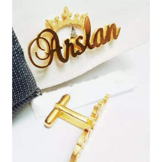 Customized Name Cufflinks for Men – Personalized Crown Design