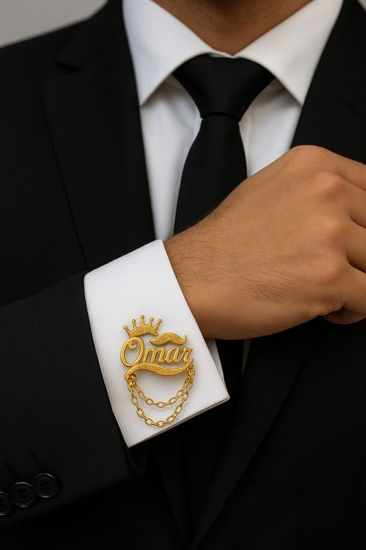 Customized Name Cufflinks for Men | Personalized Name Studs with Chain