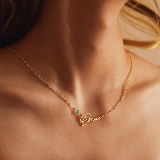 Handmade Birthstone Name Necklace, Personalized Name Necklace, Necklace with Birthstone, Gift for Her, Women Gift for Wedding