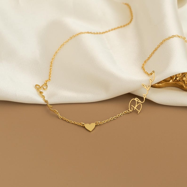 2 Names Necklace with Heart, Personalized Couple Names Necklace, Name Necklace Gift for Mother, Two Name Necklace, Gift for Wife,